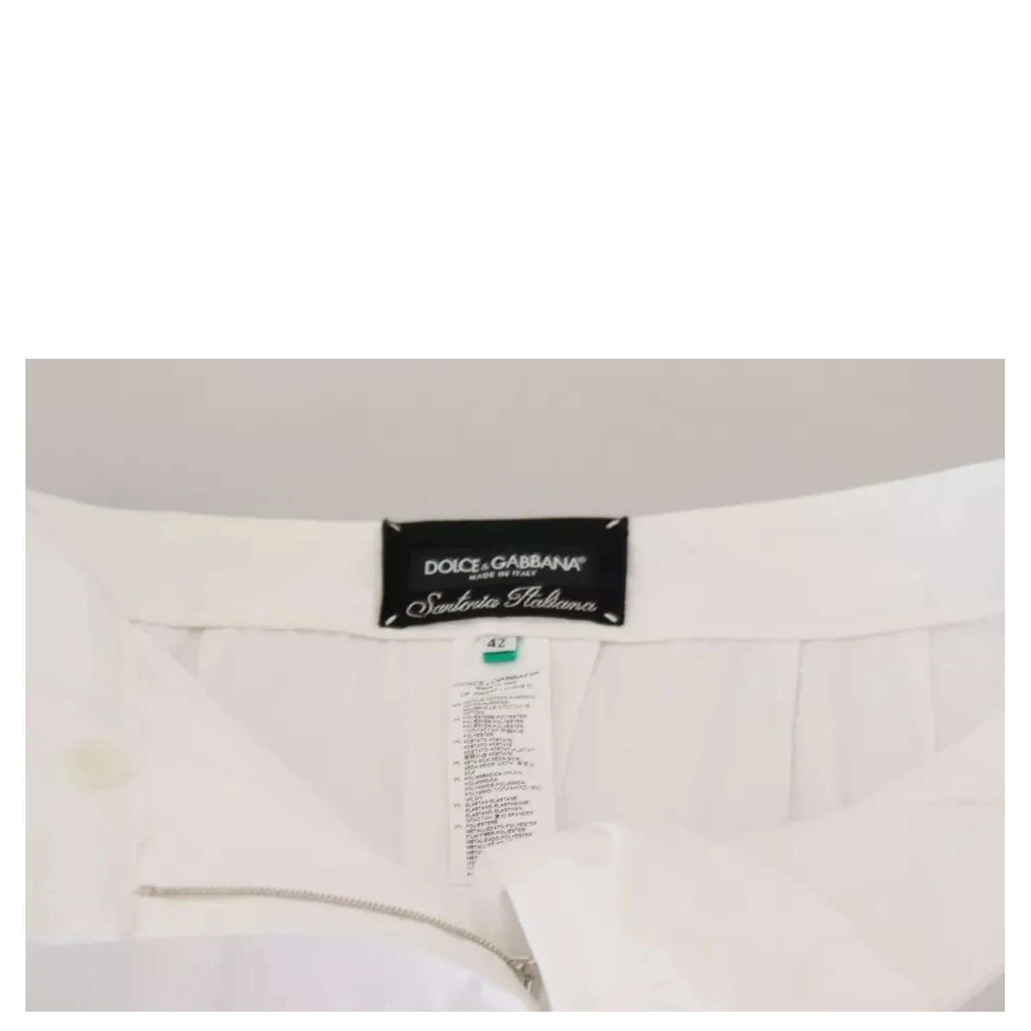 White Jacquard Cotton Blend Mid Waist Pants