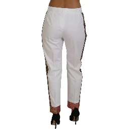 White Jacquard Cotton Blend Mid Waist Pants