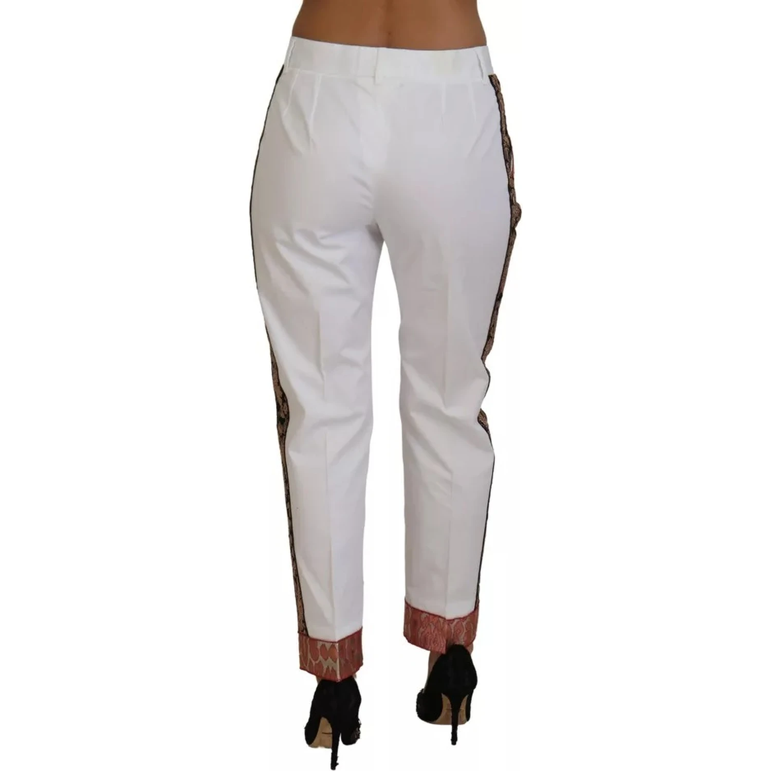 White Jacquard Cotton Blend Mid Waist Pants