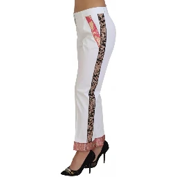 White Jacquard Cotton Blend Mid Waist Pants