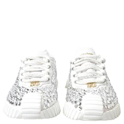 White NS1 Canvas Leather Embellished Sneakers Shoes