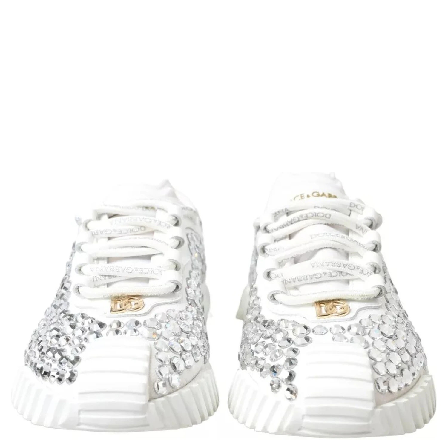 White NS1 Canvas Leather Embellished Sneakers Shoes