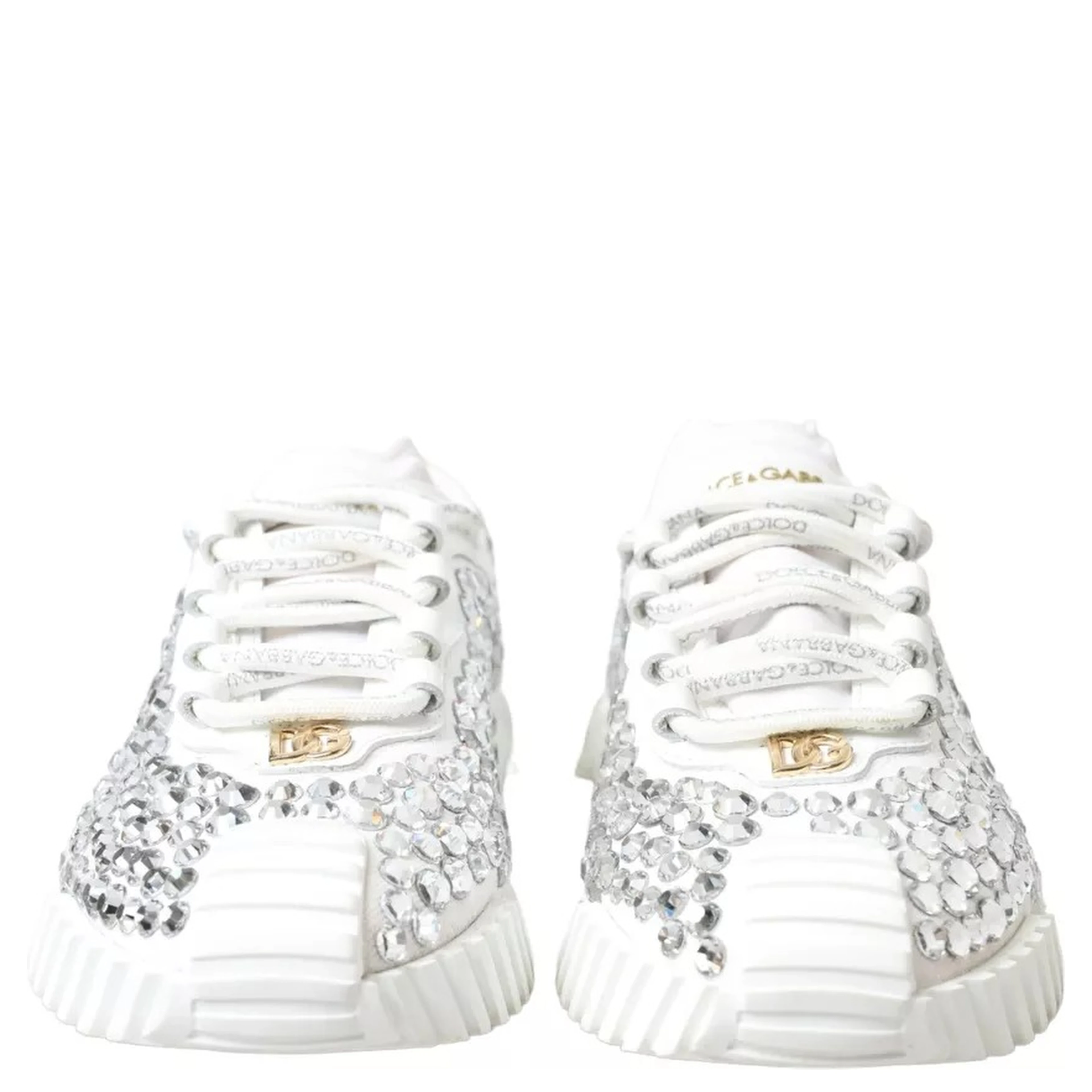 White NS1 Canvas Leather Embellished Sneakers Shoes