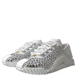 White NS1 Canvas Leather Embellished Sneakers Shoes