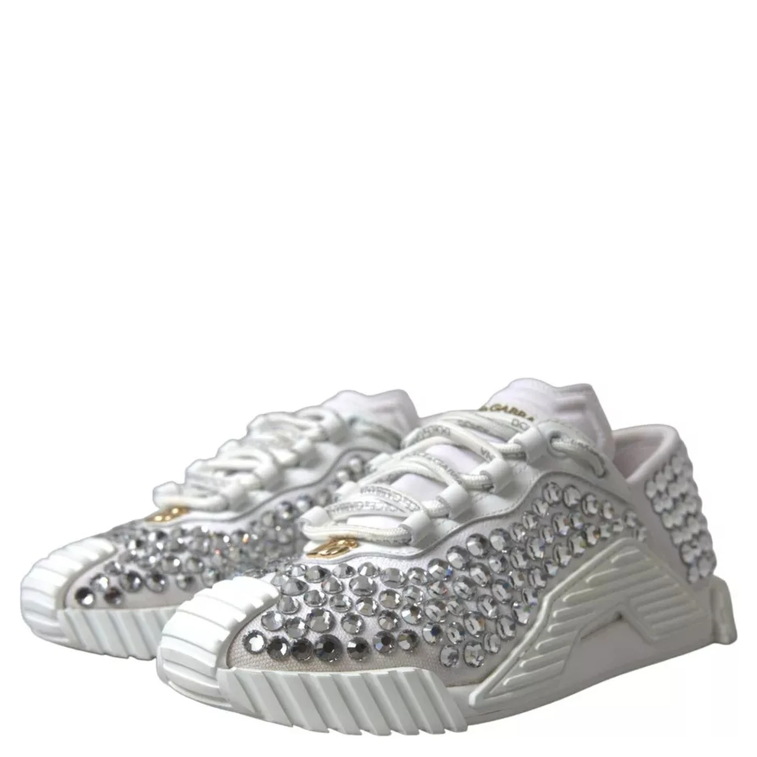 White NS1 Canvas Leather Embellished Sneakers Shoes