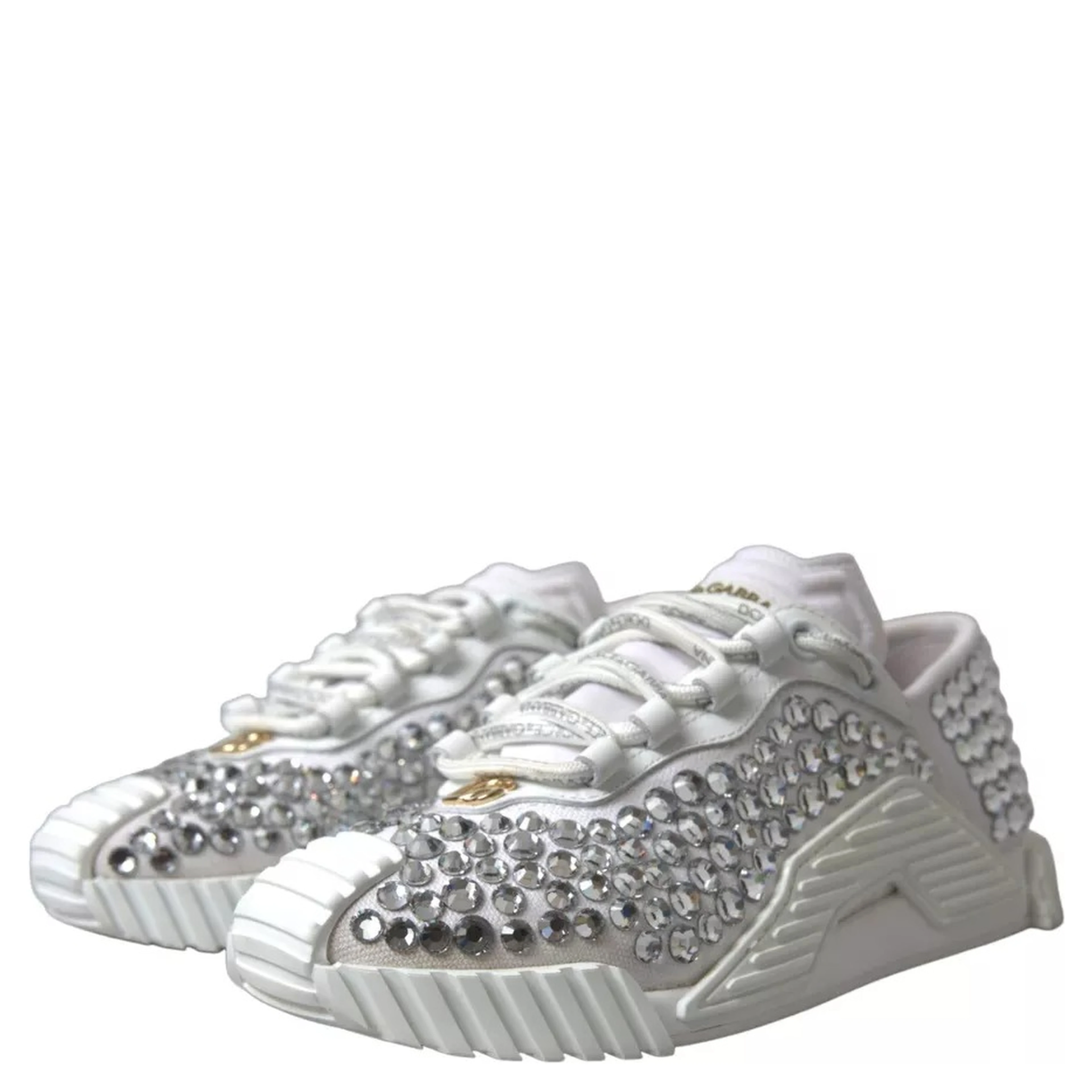 White NS1 Canvas Leather Embellished Sneakers Shoes