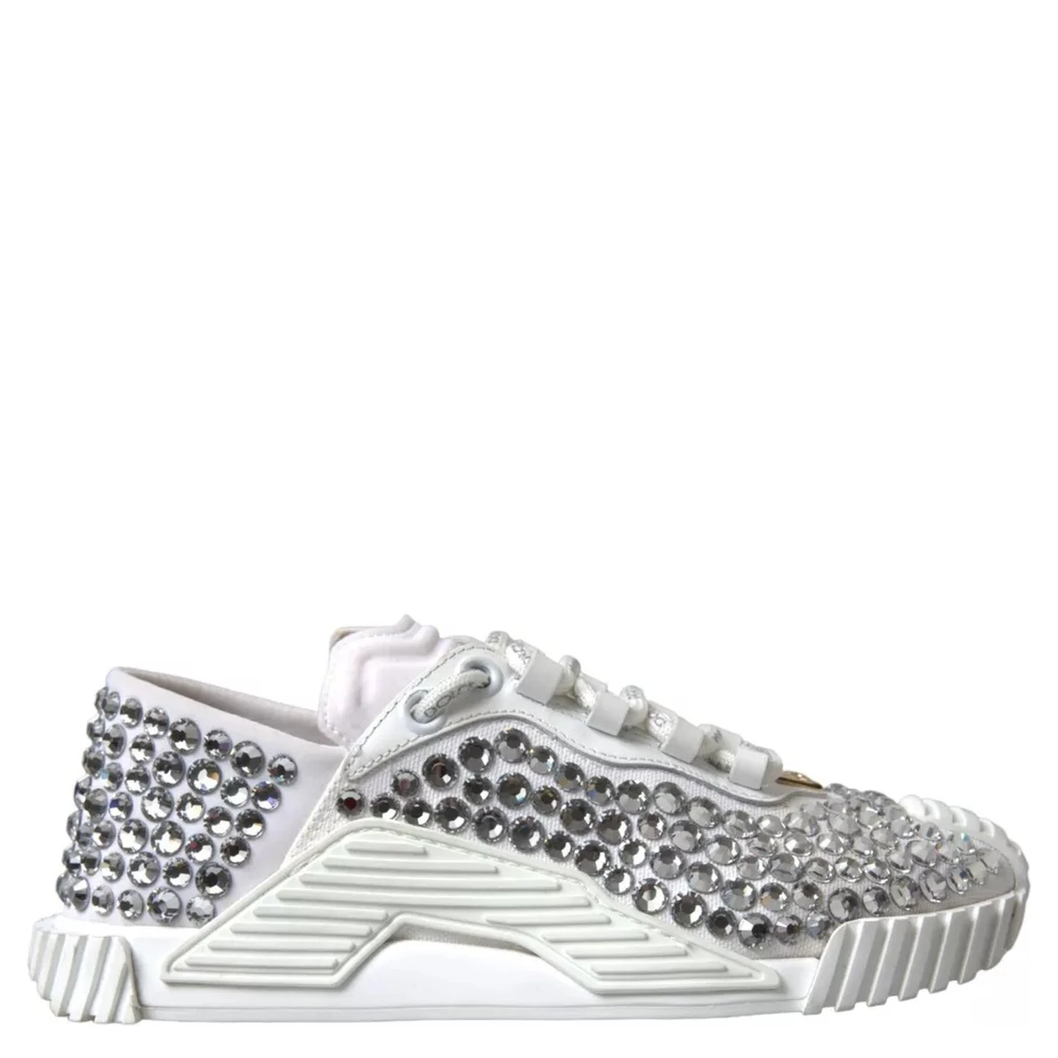 White NS1 Canvas Leather Embellished Sneakers Shoes