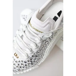 White NS1 Canvas Leather Embellished Sneakers Shoes