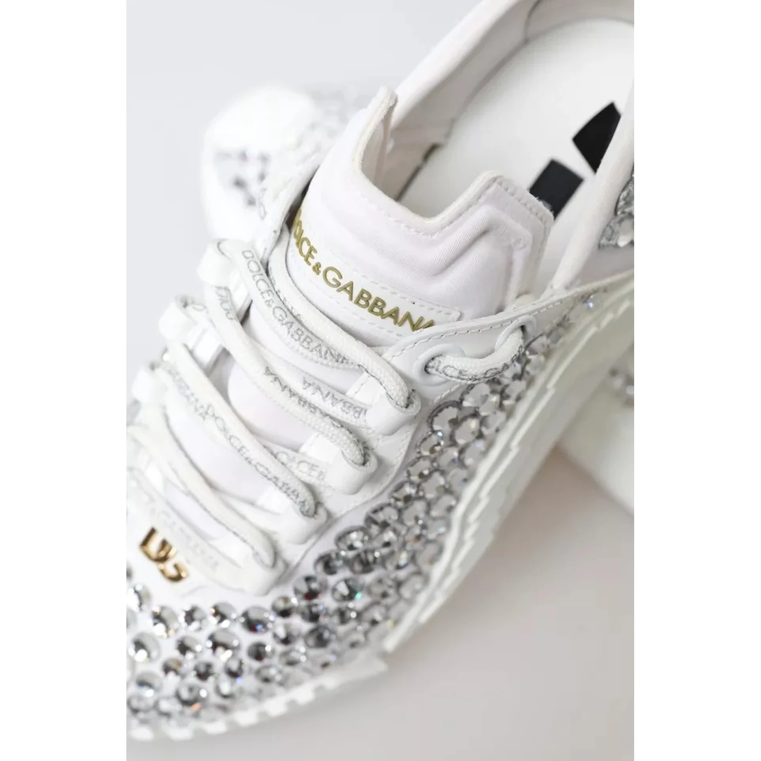 White NS1 Canvas Leather Embellished Sneakers Shoes
