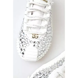 White NS1 Canvas Leather Embellished Sneakers Shoes