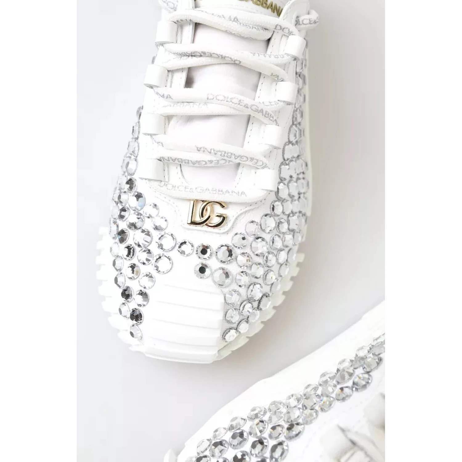 White NS1 Canvas Leather Embellished Sneakers Shoes