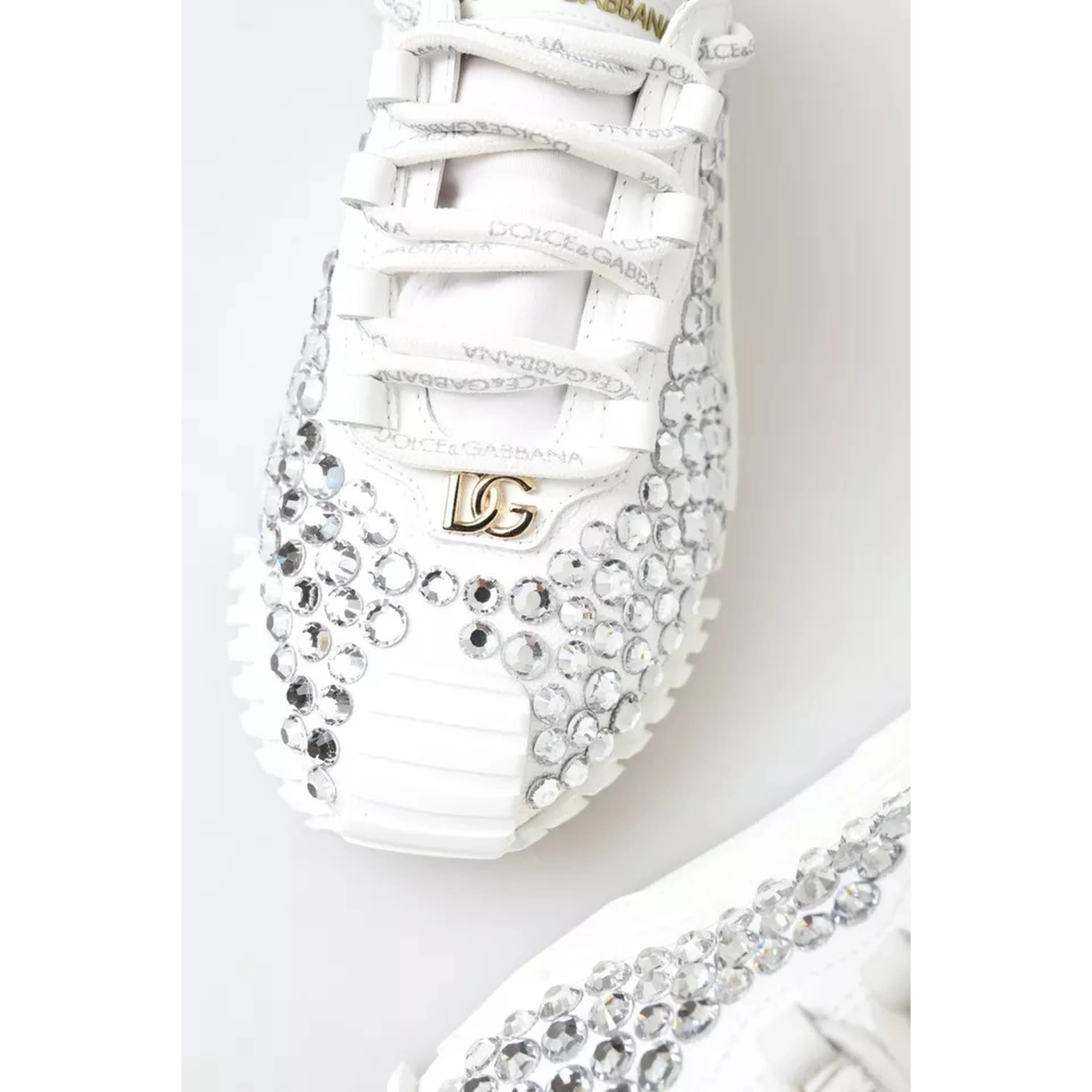 White NS1 Canvas Leather Embellished Sneakers Shoes