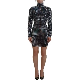 Black Embellished Nylon Bodycon Mini Dress