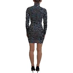 Black Embellished Nylon Bodycon Mini Dress