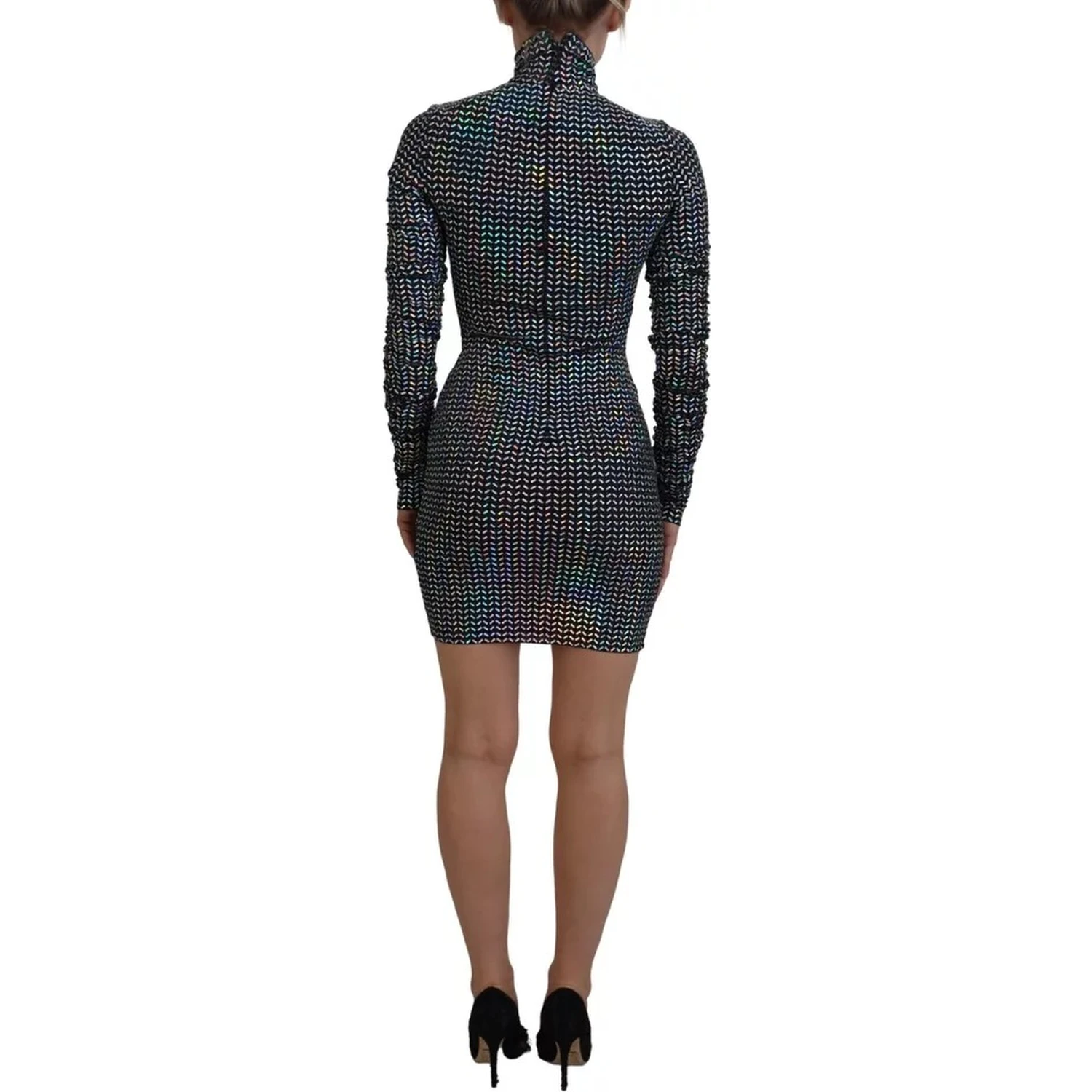 Black Embellished Nylon Bodycon Mini Dress