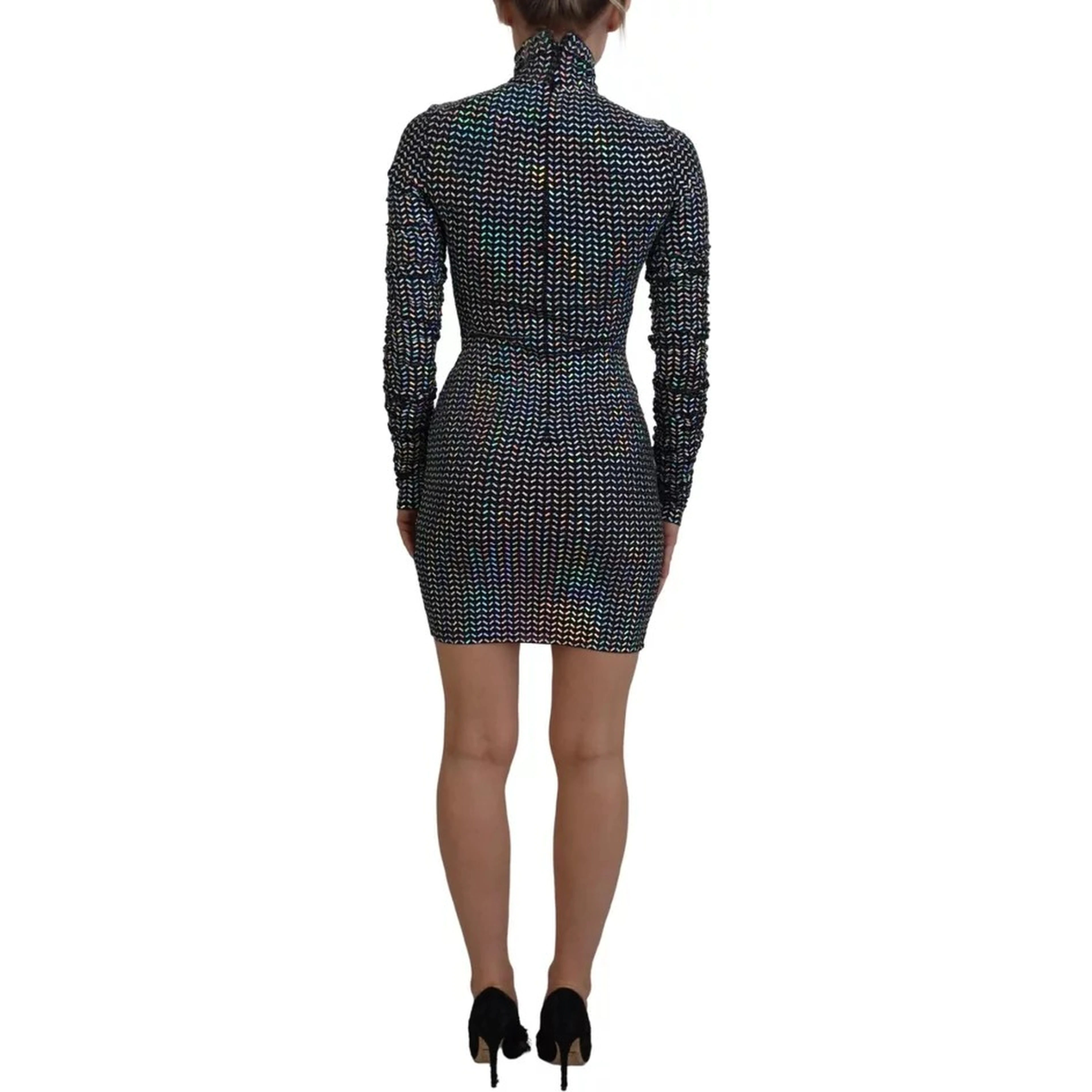 Black Embellished Nylon Bodycon Mini Dress