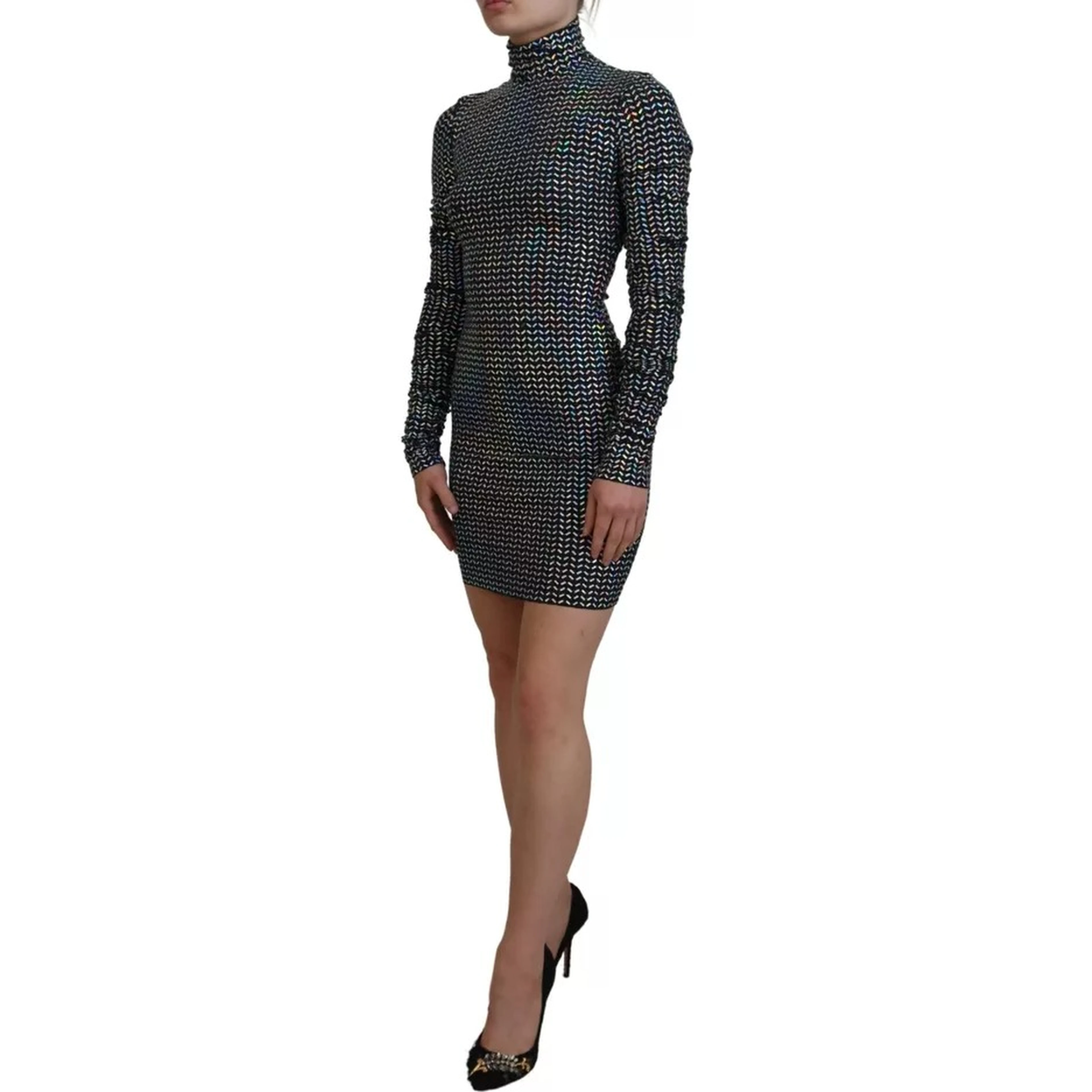 Black Embellished Nylon Bodycon Mini Dress
