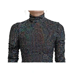 Black Embellished Nylon Bodycon Mini Dress