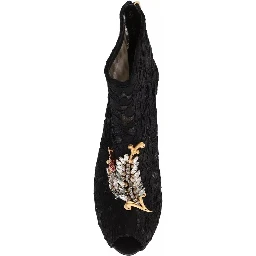 Black Crystal Lace Booties Stilettos Shoes