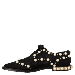 Black Lace Up Jewelled Formal Flats Shoes