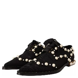 Black Lace Up Jewelled Formal Flats Shoes