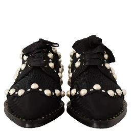 Black Lace Up Jewelled Formal Flats Shoes