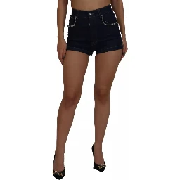 Blue Denim Stretch Crystal Hot Pants Shorts