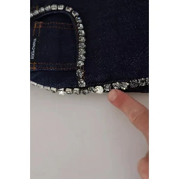 Blue Denim Stretch Crystal Hot Pants Shorts