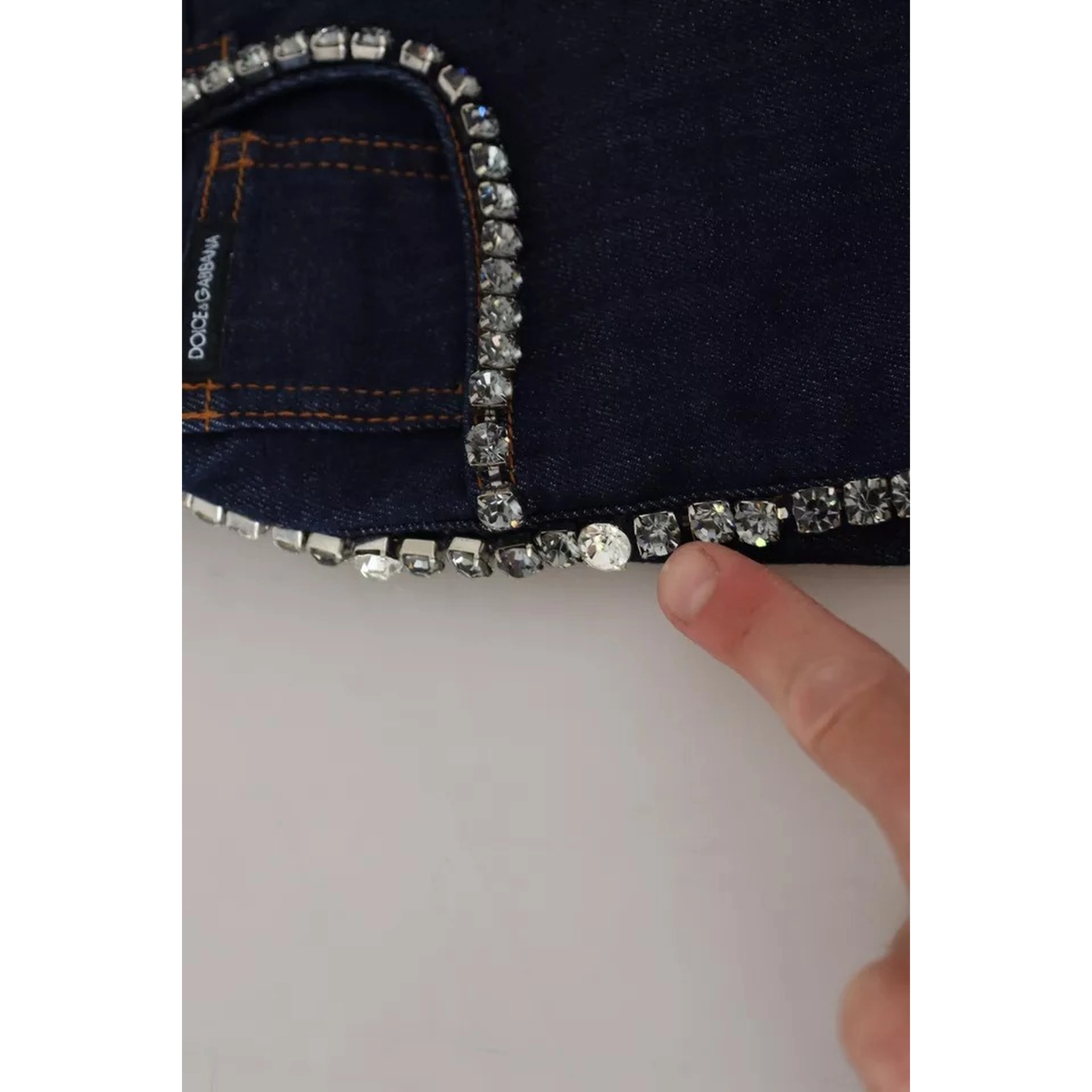 Blue Denim Stretch Crystal Hot Pants Shorts