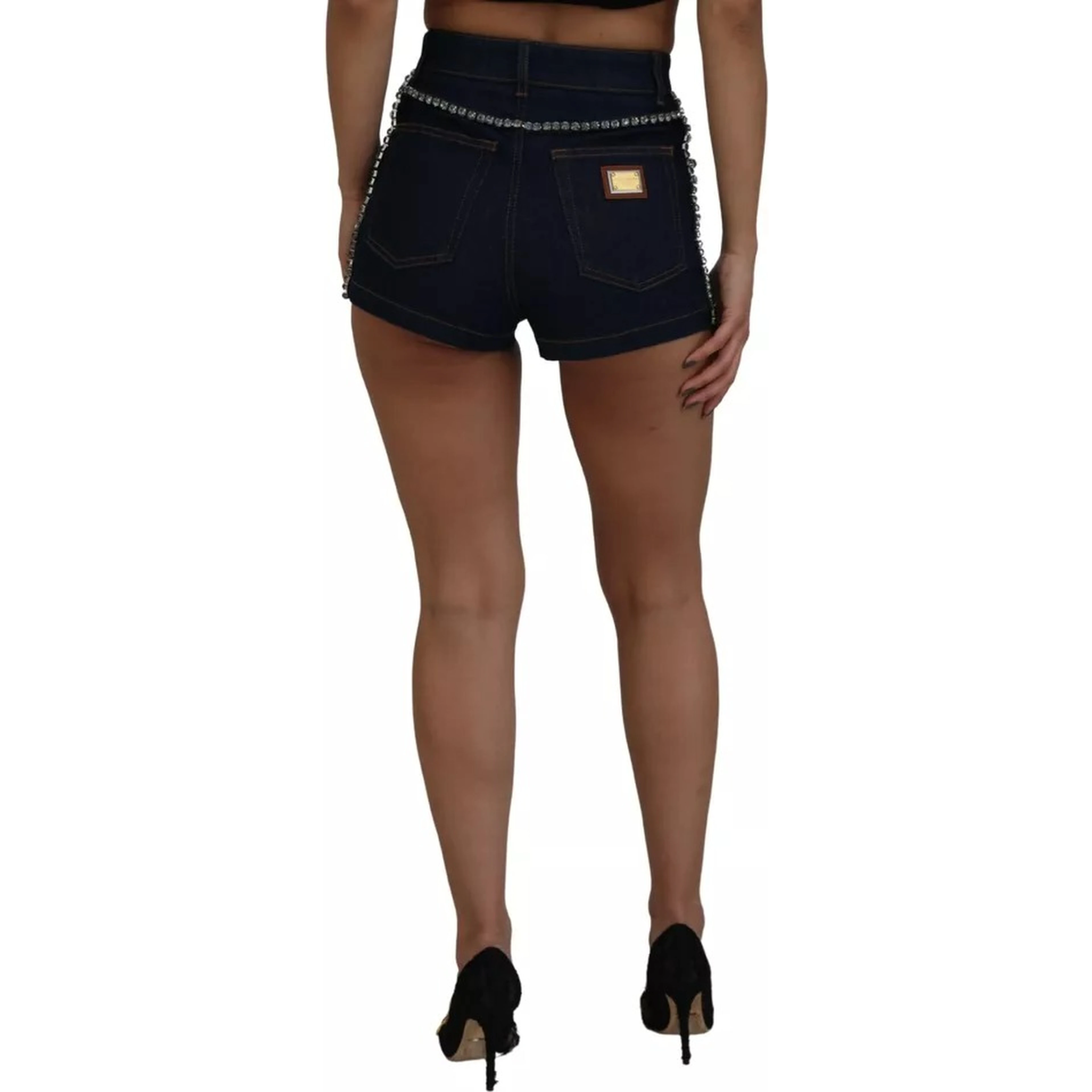 Blue Denim Stretch Crystal Hot Pants Shorts