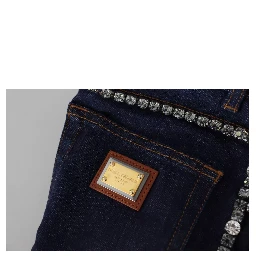 Blue Denim Stretch Crystal Hot Pants Shorts