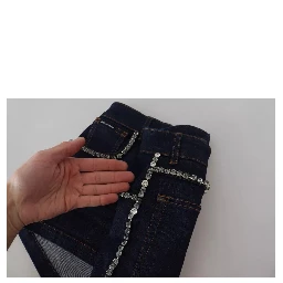 Blue Denim Stretch Crystal Hot Pants Shorts