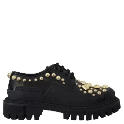 Black Leather Trekking Derby Embellished Shoes