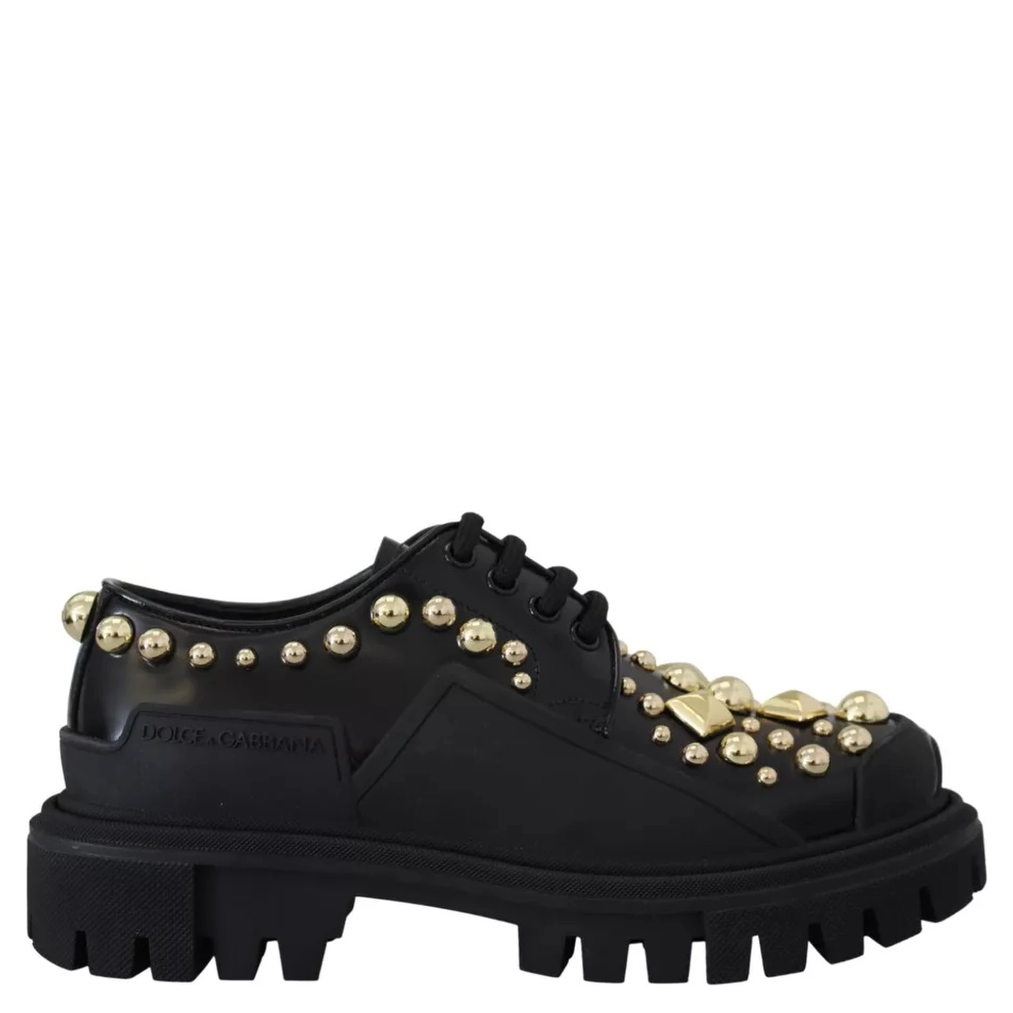 Black Leather Trekking Derby Embellished Shoes