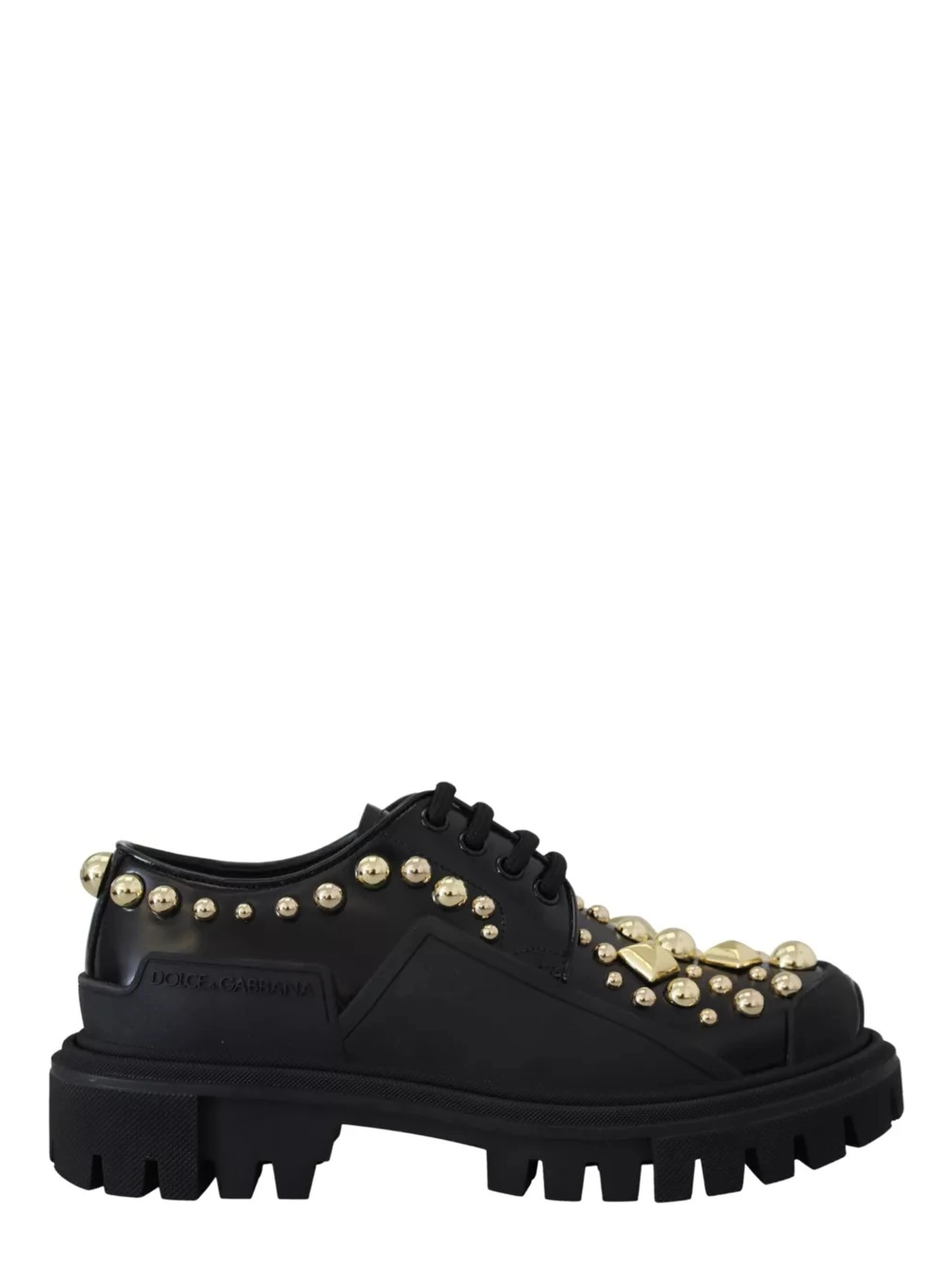 Black Leather Trekking Derby Embellished Shoes
