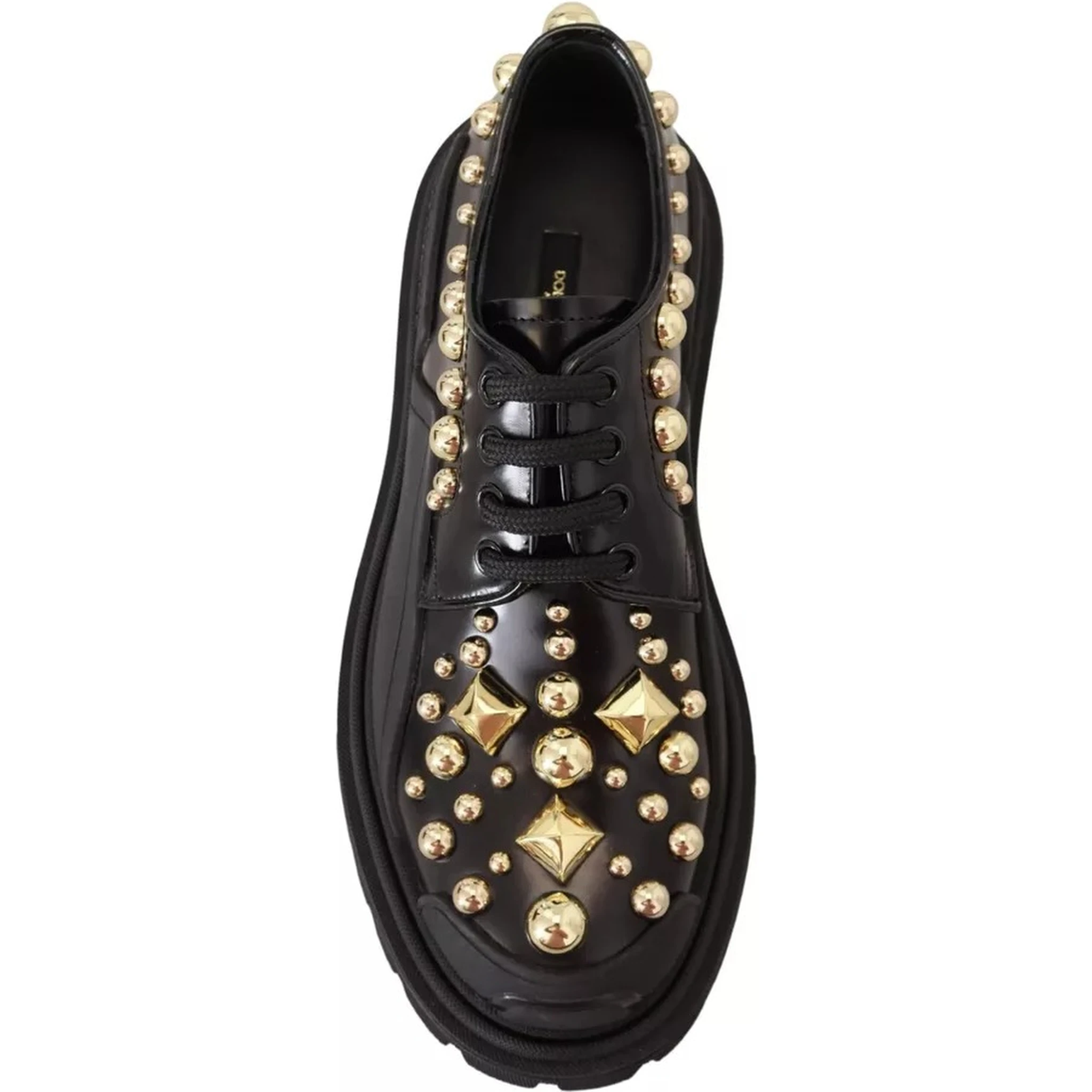 Black Leather Trekking Derby Embellished Shoes