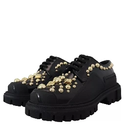 Black Leather Trekking Derby Embellished Shoes