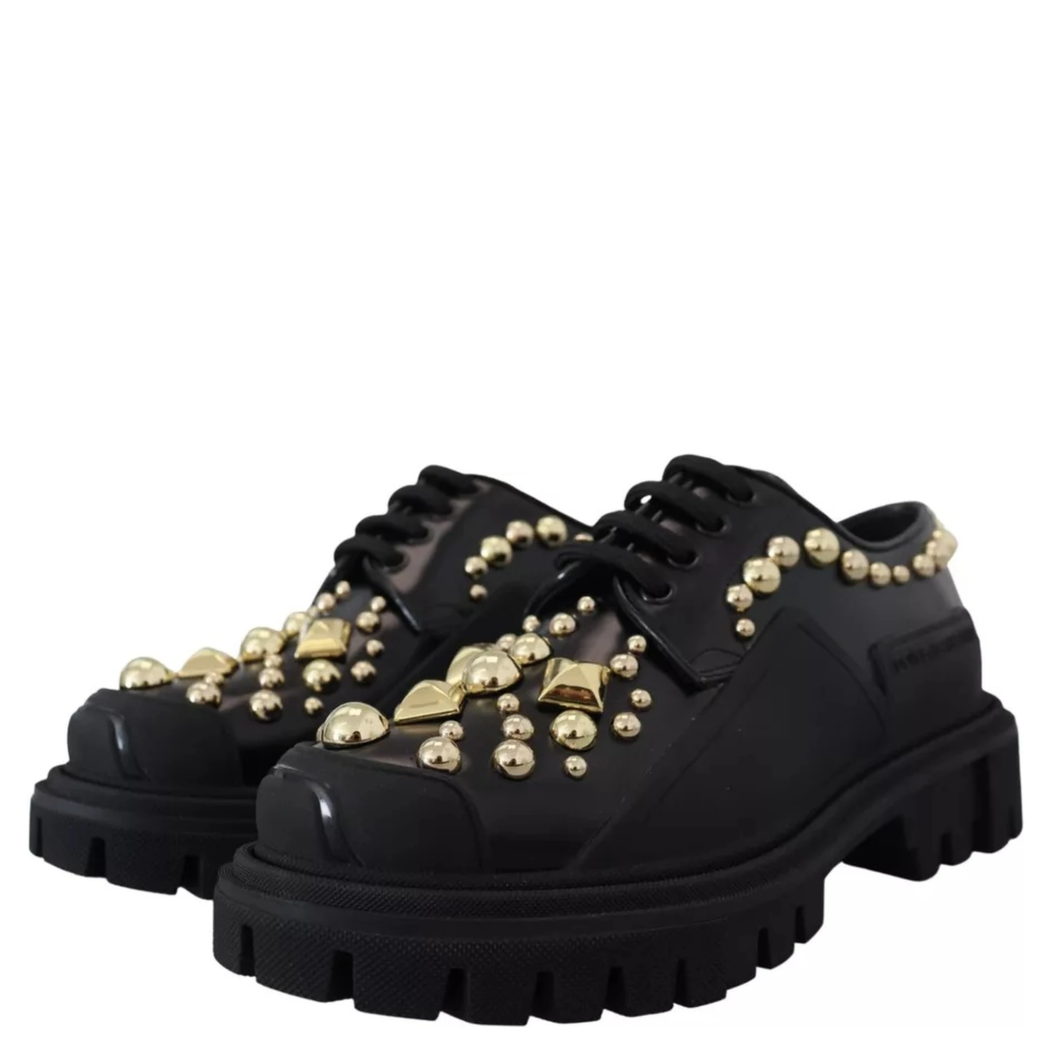 Black Leather Trekking Derby Embellished Shoes