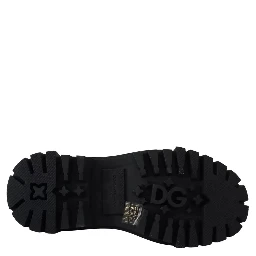 Black Leather Trekking Derby Embellished Shoes