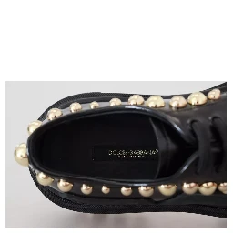 Black Leather Trekking Derby Embellished Shoes