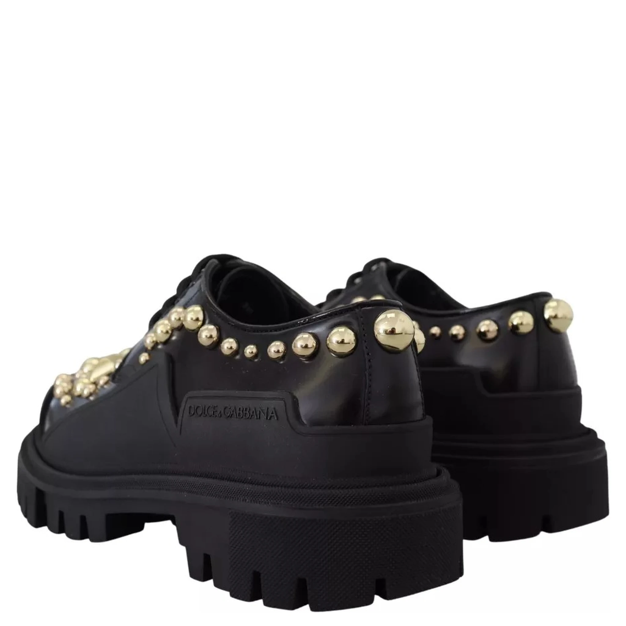 Black Leather Trekking Derby Embellished Shoes