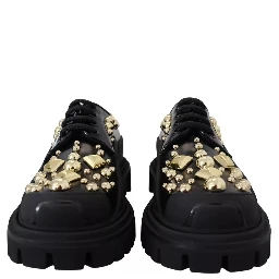 Black Leather Trekking Derby Embellished Shoes