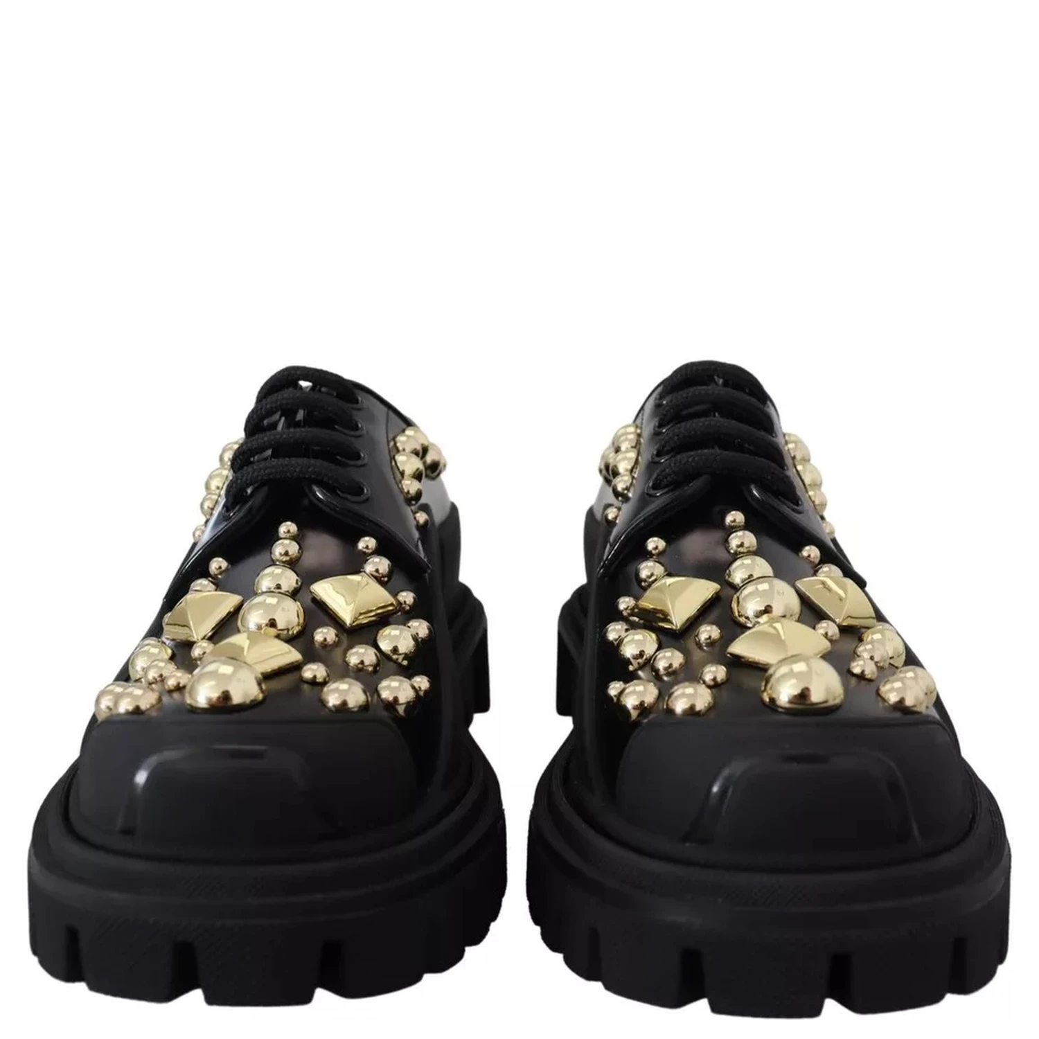 Black Leather Trekking Derby Embellished Shoes
