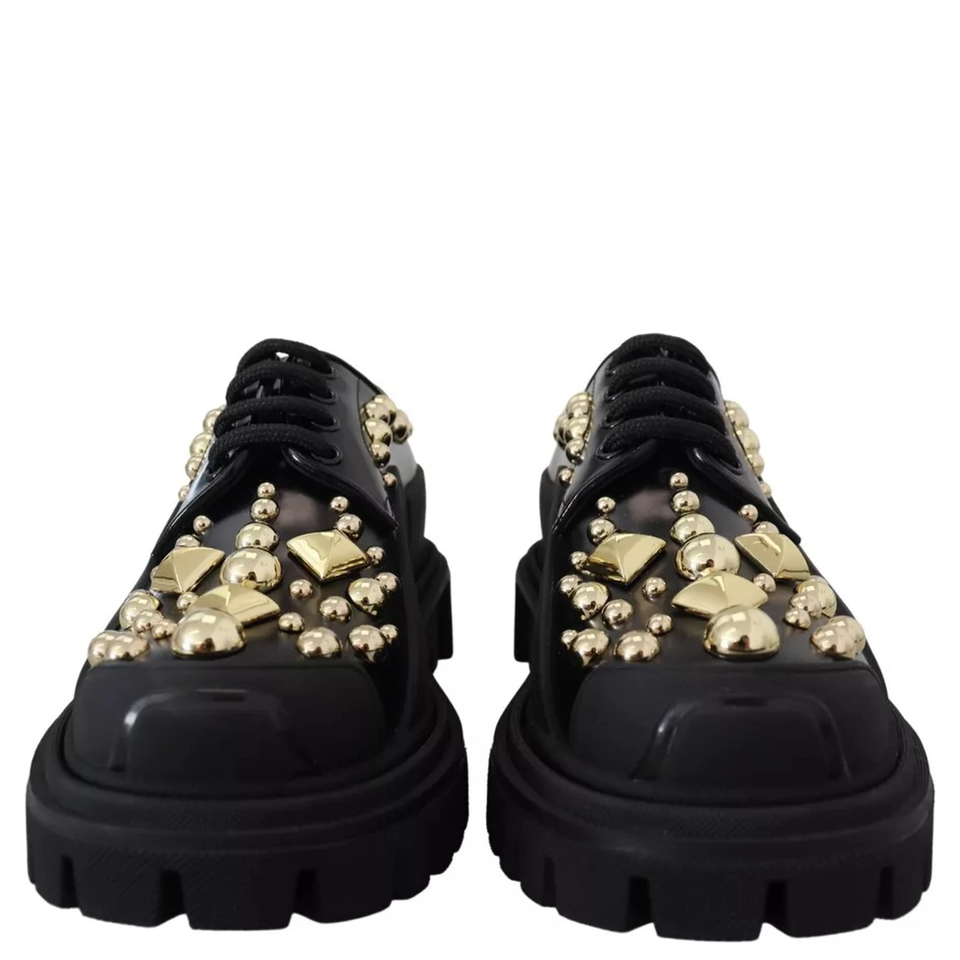 Black Leather Trekking Derby Embellished Shoes