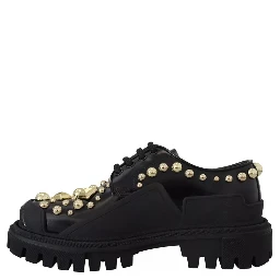 Black Leather Trekking Derby Embellished Shoes