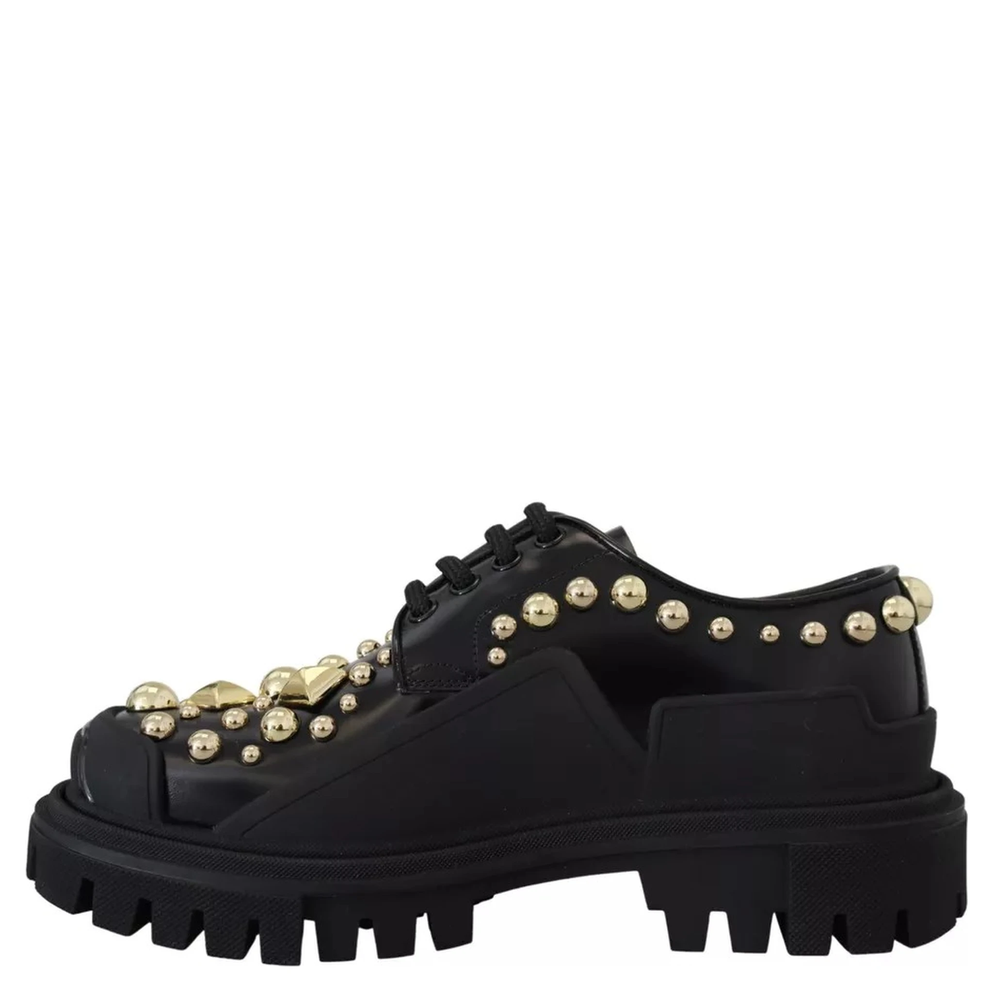 Black Leather Trekking Derby Embellished Shoes