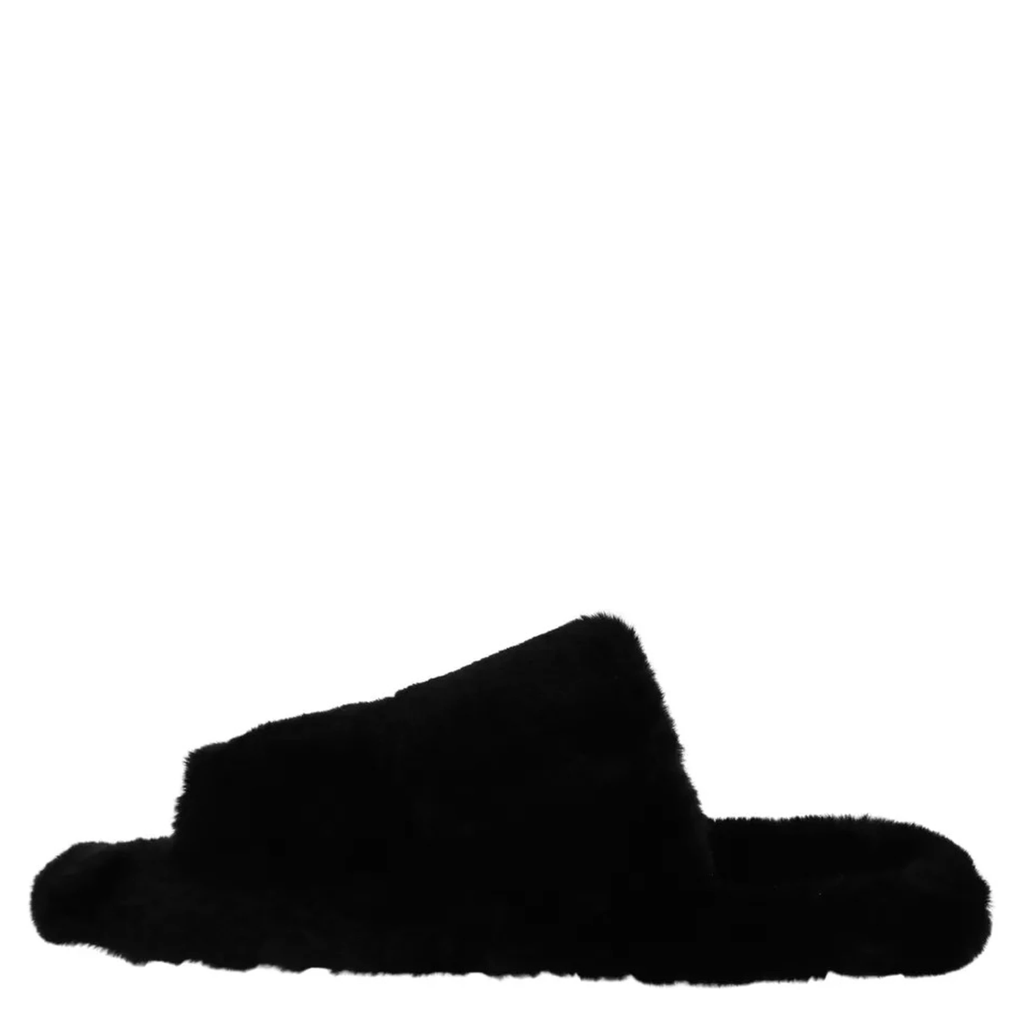 Black Polyester Faux Fur Mens Flats Sandals Shoes