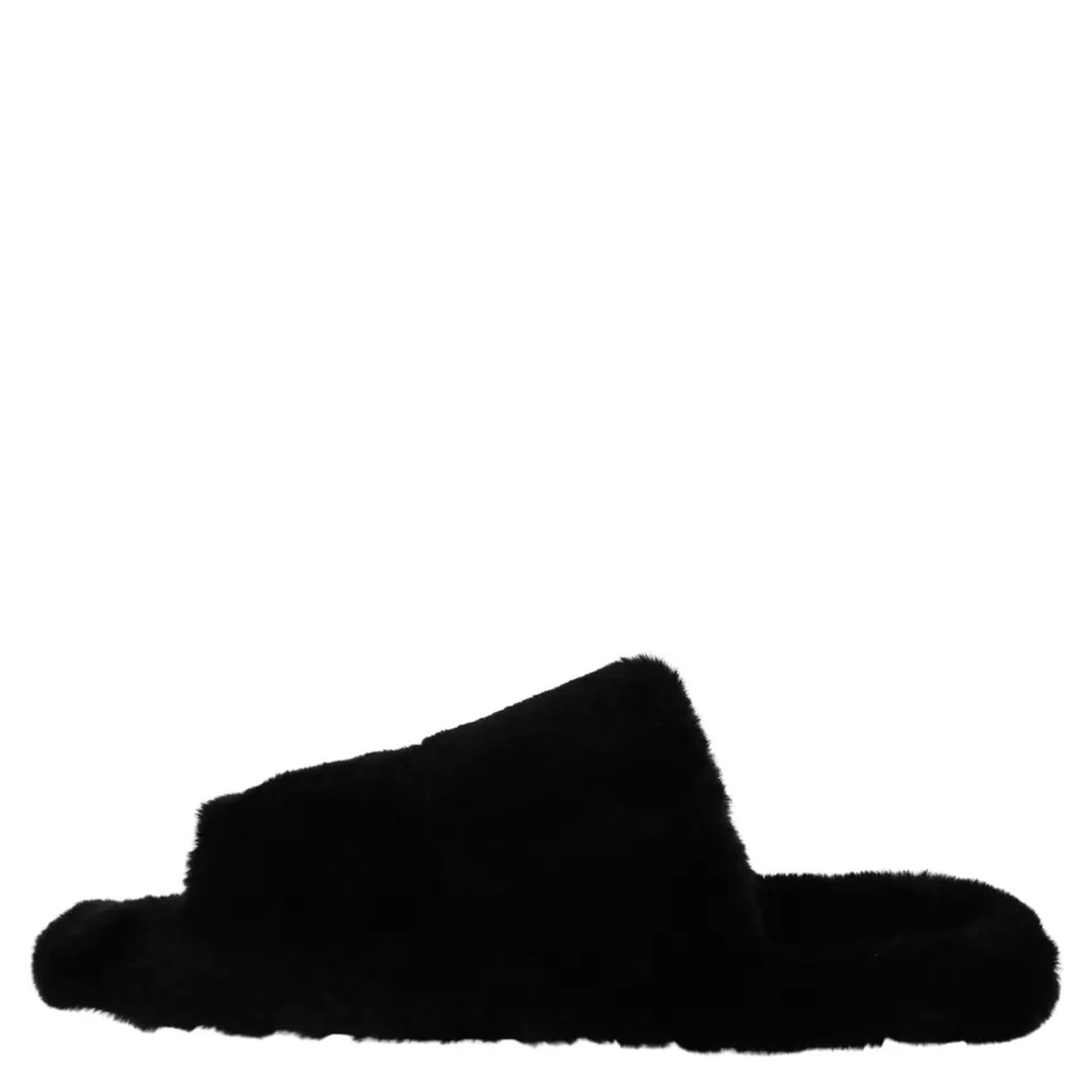 Black Polyester Faux Fur Mens Flats Sandals Shoes