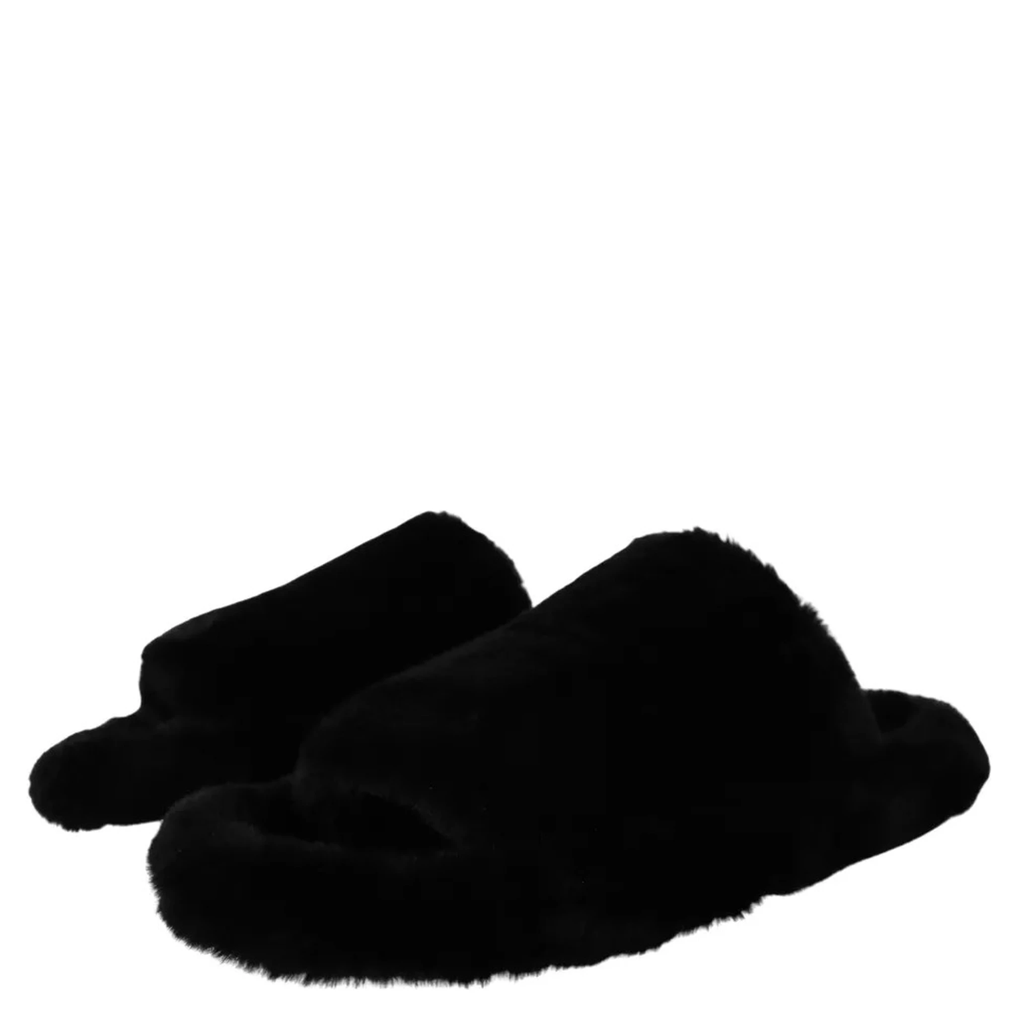 Black Polyester Faux Fur Mens Flats Sandals Shoes