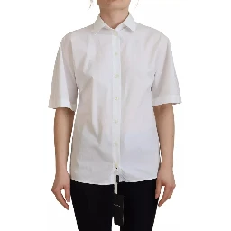 White Cotton Button Front Short Sleeve Shirt